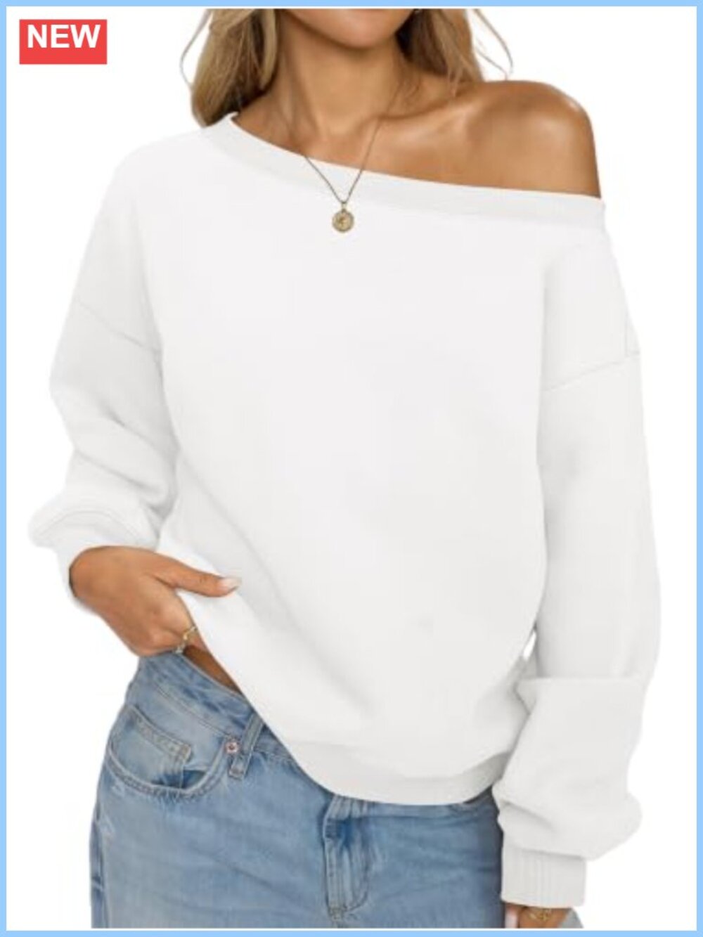 Fleece Off Shoulder Sweatshirt Oversized Cropped Pullover Top